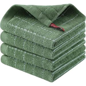Homaxy 100% Cotton Terry Kitchen Towels(Purple, 13 x 28 inches), Checkered Designed, Soft and Super Absorbent Dish Towels, 2 Pack(Grass Green)