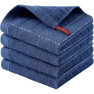 Homaxy 100% Cotton Terry Kitchen Towels(Purple, 13 x 28 inches), Checkered Designed, Soft and Super Absorbent Dish Towels, 2 Pack(Navy Blue)