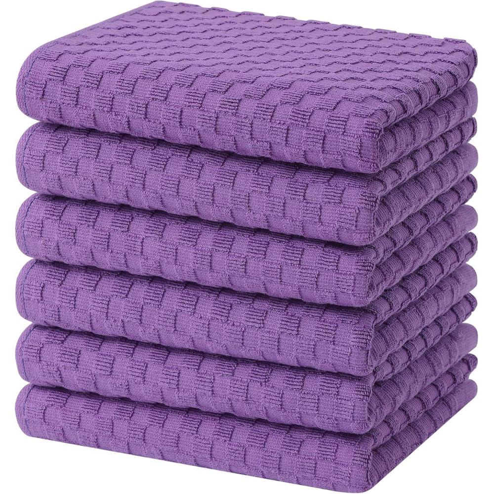 image:imageHomaxy 100 Cotton Terry Kitchen Towels15 x 25 6 Pack Soft and Super Absorbent Dish Towels 380 GSM Reusable Tea Towel with Hanging Loop Pineapple Grid Designed Dark GreyPurple
