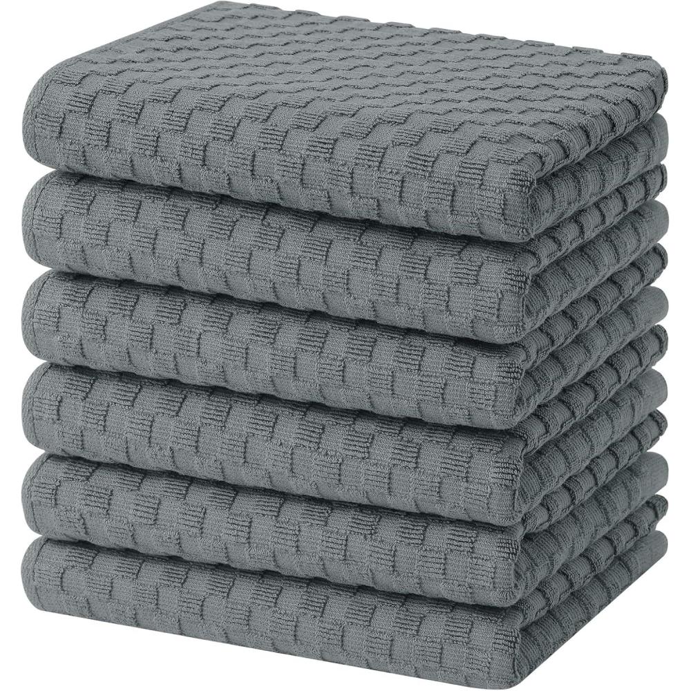 image:imageHomaxy 100 Cotton Terry Kitchen Towels15 x 25 6 Pack Soft and Super Absorbent Dish Towels 380 GSM Reusable Tea Towel with Hanging Loop Pineapple Grid Designed Dark GreyDark Grey