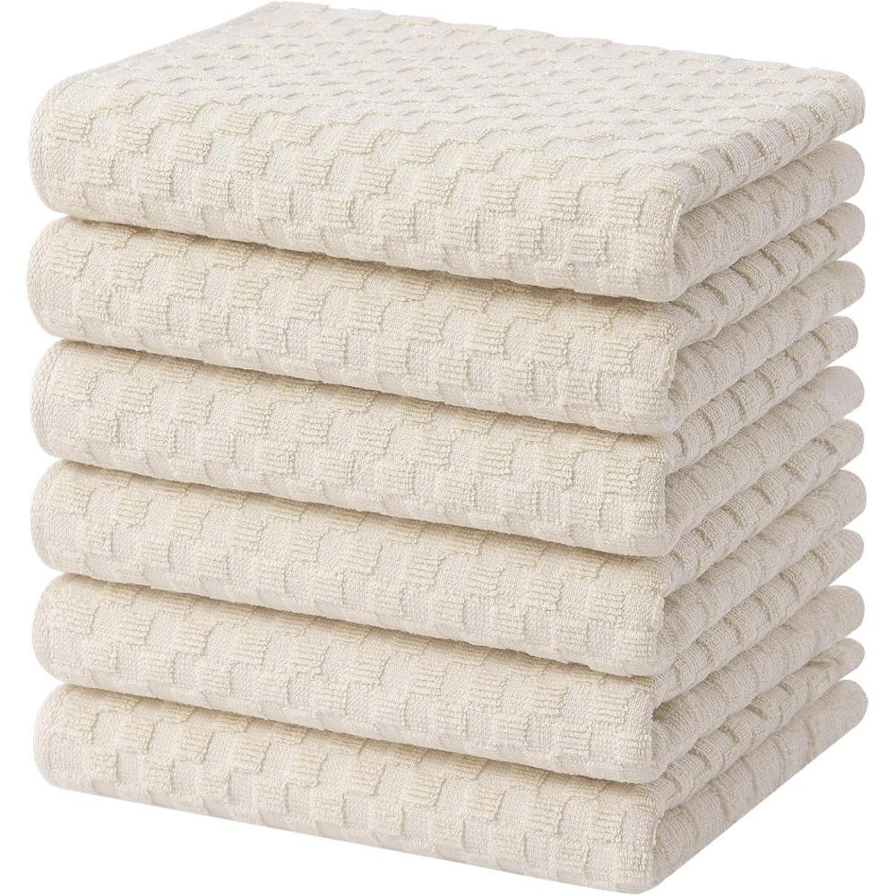 image:imageHomaxy 100 Cotton Terry Kitchen Towels15 x 25 6 Pack Soft and Super Absorbent Dish Towels 380 GSM Reusable Tea Towel with Hanging Loop Pineapple Grid Designed Dark GreyBeige