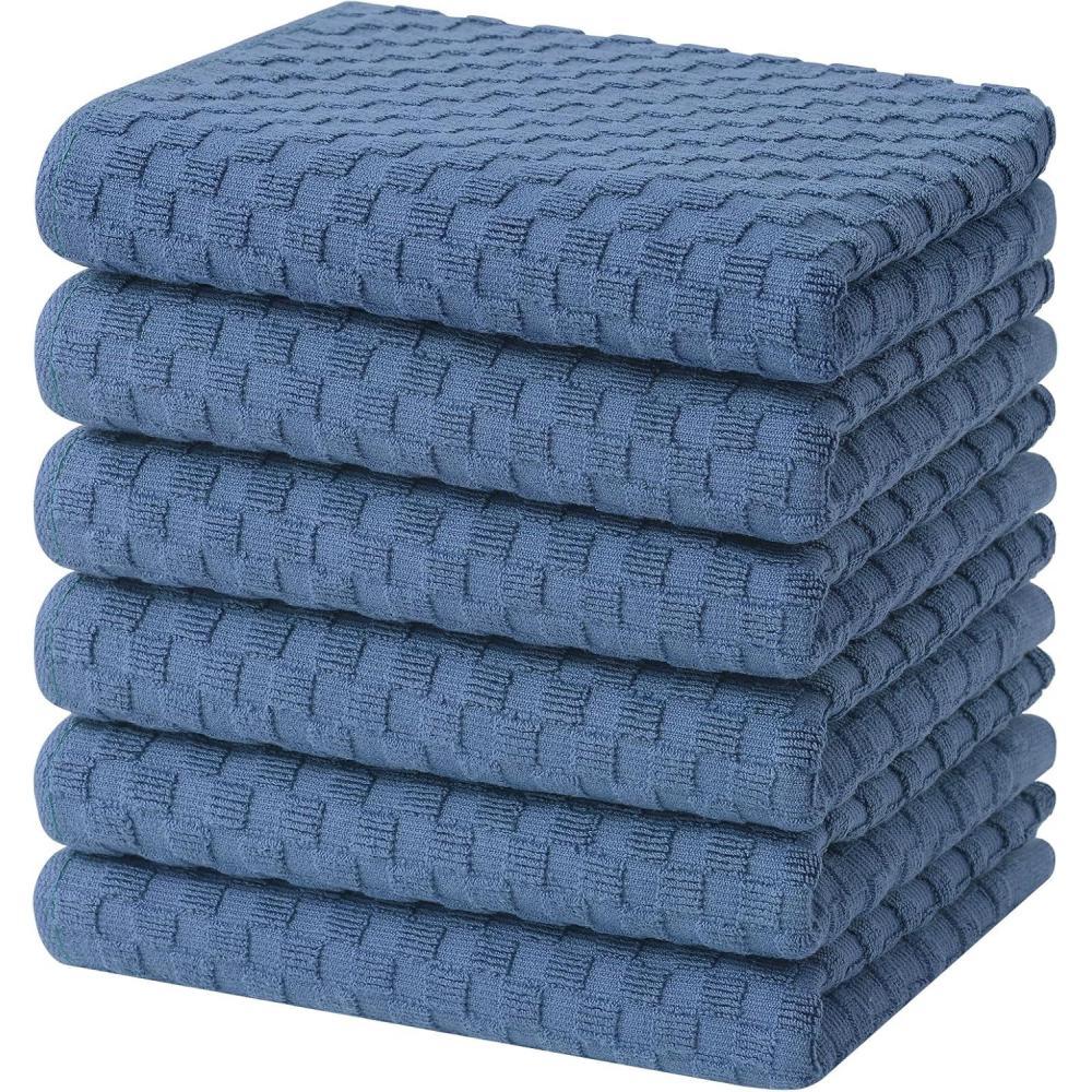 image:imageHomaxy 100 Cotton Terry Kitchen Towels15 x 25 6 Pack Soft and Super Absorbent Dish Towels 380 GSM Reusable Tea Towel with Hanging Loop Pineapple Grid Designed Dark GreyNavy Blue