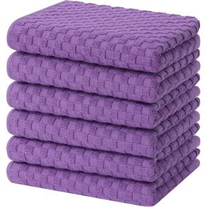 Homaxy 100% Cotton Terry Kitchen Towels(15″ x 25″, 6 Pack), Soft and Super Absorbent Dish Towels, 380 GSM Reusable Tea Towel with Hanging Loop, Pineapple Grid Designed, Dark Grey(Purple)