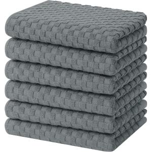 Homaxy 100% Cotton Terry Kitchen Towels(15″ x 25″, 6 Pack), Soft and Super Absorbent Dish Towels, 380 GSM Reusable Tea Towel with Hanging Loop, Pineapple Grid Designed, Dark Grey(Dark Grey)