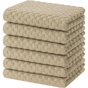 Homaxy 100% Cotton Terry Kitchen Towels(15″ x 25″, 6 Pack), Soft and Super Absorbent Dish Towels, 380 GSM Reusable Tea Towel with Hanging Loop, Pineapple Grid Designed, Dark Grey(Tan)