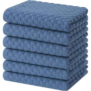 Homaxy 100% Cotton Terry Kitchen Towels(15″ x 25″, 6 Pack), Soft and Super Absorbent Dish Towels, 380 GSM Reusable Tea Towel with Hanging Loop, Pineapple Grid Designed, Dark Grey(Navy Blue)