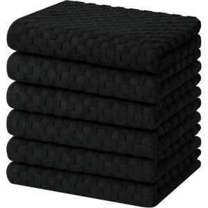 Homaxy 100% Cotton Terry Kitchen Towels(15″ x 25″, 6 Pack), Soft and Super Absorbent Dish Towels, 380 GSM Reusable Tea Towel with Hanging Loop, Pineapple Grid Designed, Dark Grey(Black)