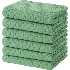 Homaxy 100% Cotton Terry Kitchen Towels(15″ x 25″, 6 Pack), Soft and Super Absorbent Dish Towels, 380 GSM Reusable Tea Towel with Hanging Loop, Pineapple Grid Designed, Dark Grey(Grass Green)