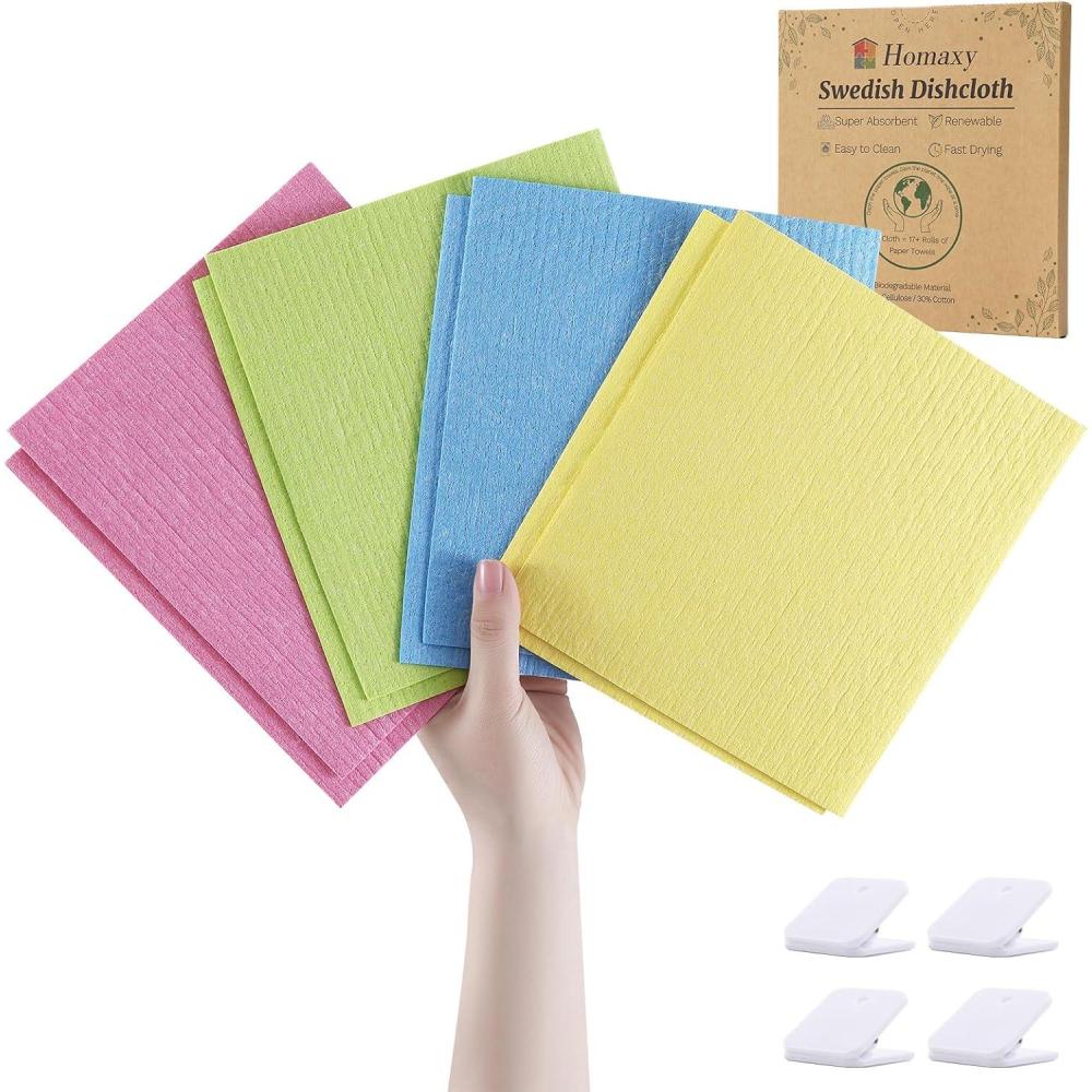 image:imageHomaxy Swedish Dishcloths for Kitchen 6 Pack Vegetable Reusable Paper Towels with Clips Absorbent Cellulose Sponge Dish Cloths for Washing Dishes NonScratch amp OdorFree Dish RagsSolid Color