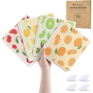 Homaxy Swedish Dishcloths for Kitchen, 6 Pack Vegetable Reusable Paper Towels with Clips, Absorbent Cellulose Sponge Dish Cloths for Washing Dishes, Non-Scratch & Odor-Free Dish Rags(Fruit)