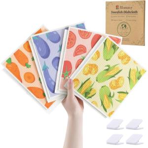 Homaxy Swedish Dishcloths for Kitchen, 6 Pack Vegetable Reusable Paper Towels with Clips, Absorbent Cellulose Sponge Dish Cloths for Washing Dishes, Non-Scratch & Odor-Free Dish Rags(Vegetable)