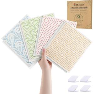 Homaxy Swedish Dishcloths for Kitchen, 6 Pack Vegetable Reusable Paper Towels with Clips, Absorbent Cellulose Sponge Dish Cloths for Washing Dishes, Non-Scratch & Odor-Free Dish Rags(Geometry)